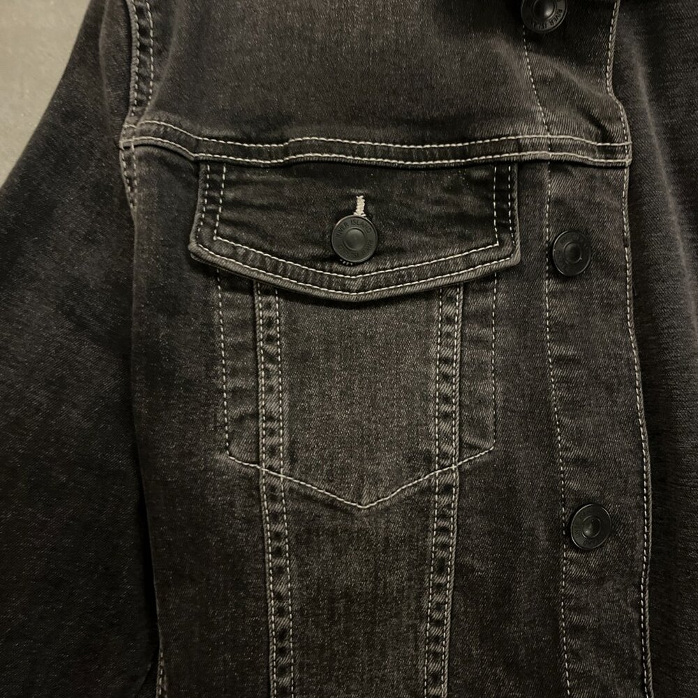 River Island Black Washed Denim Trucker Jacket Size MED - Picture 7 of 8